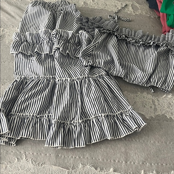 Striped Ruffle Off-Shoulder Top - Picture 1 of 1